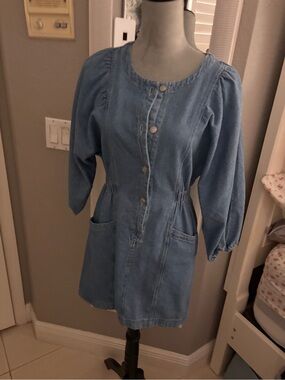 Zara Light Wash Denim Button-Front Dress with Pockets 13/14 youth girls